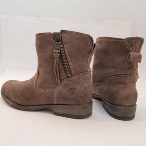 Tamaris Ankle Boots Women 39 Wortmann KG German Brown Suede Embossed Plaid Lined